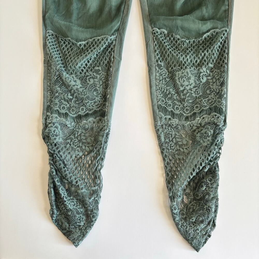 Pretty Angel Moss Green Linen Blend Pull On Tapered Pants Artsy Eclectic Large - Picture 6 of 8